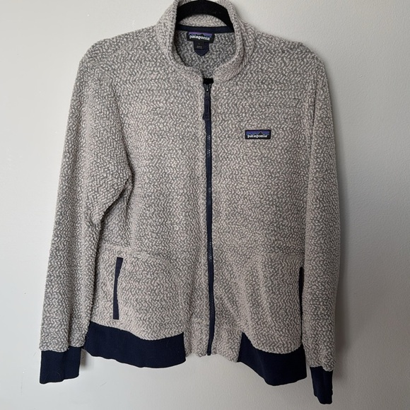 Patagonia Mens Woolyester Full Zip Up Fleece Lg Oat Outdoors Jacket GUC